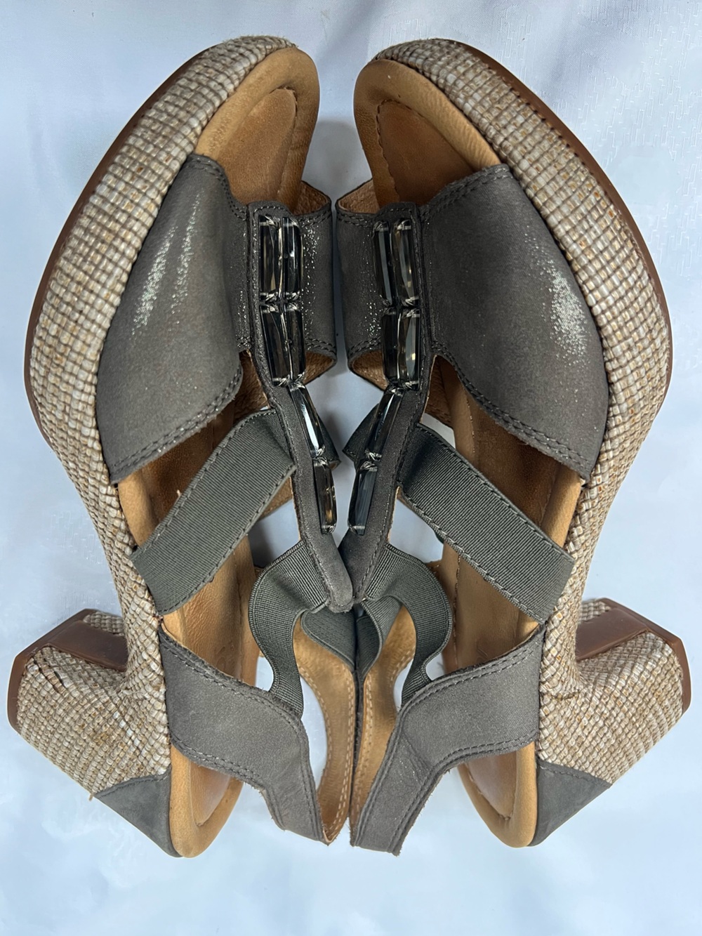 Gabor Comfort LeatherTaupe Metallic T-Strap Boho Chic Sandals